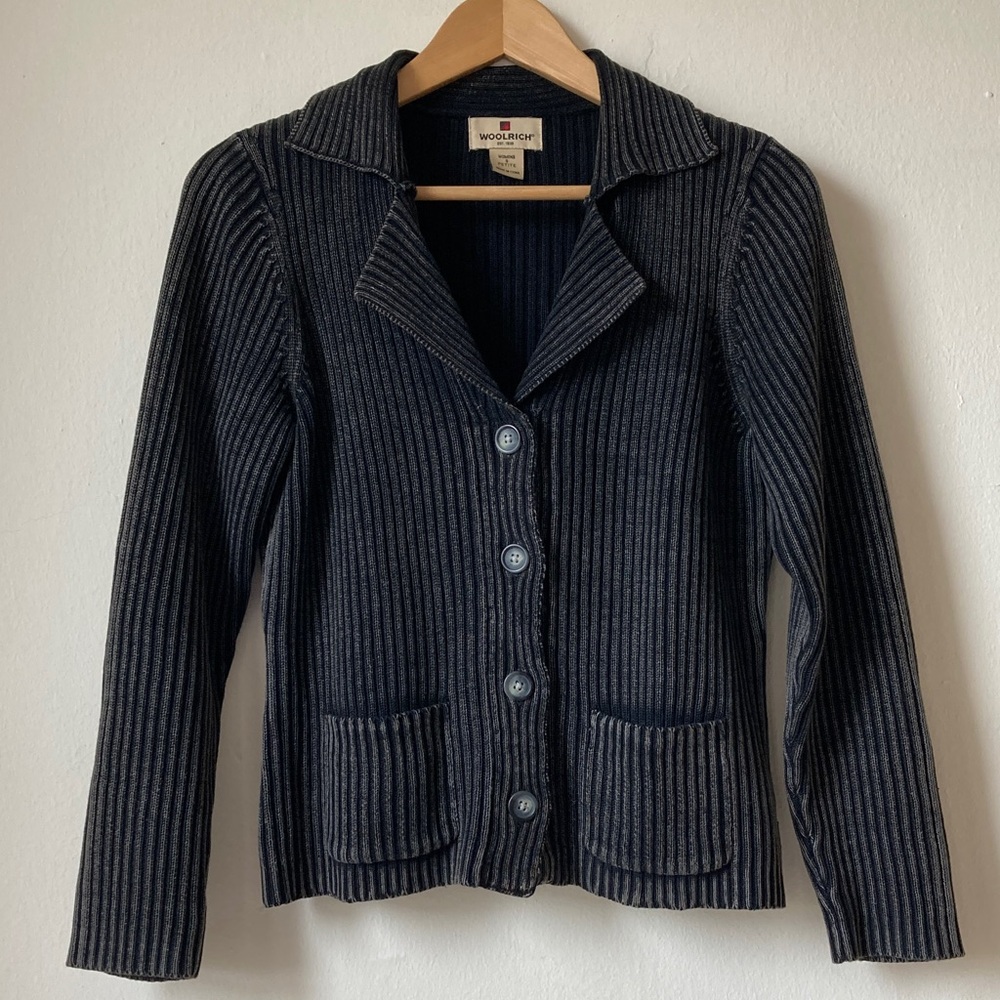 Woolrich Sweater Blazer Cardigan Ribbed Charcoal Grey Collared Women’s SP